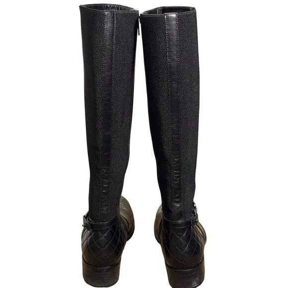 Aquatalia Oralie Equestrian Knee High Boot 8 Black Leather Side Zip Quilted - Picture 13 of 15